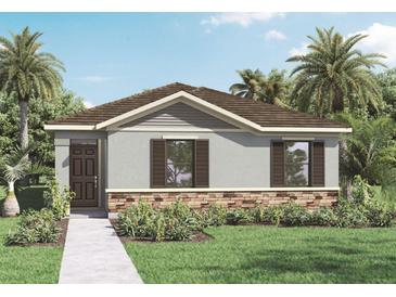 One-story home with gray siding, stone accents, and a brown roof at 5505 Stable Mate Dr, Apopka, FL 32712