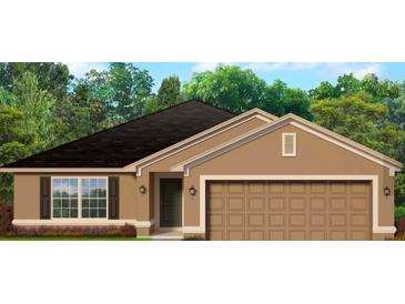 One-story house with brown exterior, two-car garage, and landscaping at 4284 Sagefield Drive, St Cloud, FL 34773