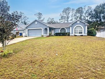 Gray house with a large yard, driveway, and two-car garage at 15824 Marsh Elder St, Clermont, FL 34711