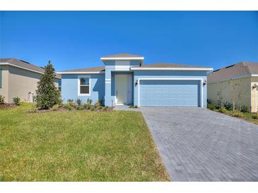 Light blue single-story house with a two-car garage and landscaped lawn at 507 Silver Palm Dr, Haines City, FL 33844