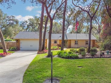 Attractive ranch home with landscaped yard, two-car garage, and American flag at 117 E Goodheart Ave, Lake Mary, FL 32746