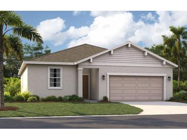 One-story home with light-colored siding, attached garage, and landscaping at 867 Pebble Crest Ln, Eagle Lake, FL 33839