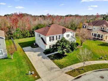 Two-story house with a red roof and large backyard in a residential neighborhood at 413 Country Cottage Ln, Winter Garden, FL 34787