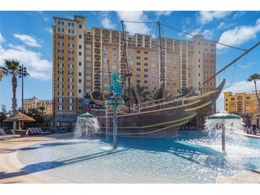 Resort-style pool with a unique pirate ship water feature at 8101 Resort Village Dr, Orlando, FL 32821