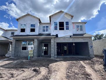 Under construction, this home features a two-car garage and large windows at 5232 Prairie Preserve Run, St Cloud, FL 34772