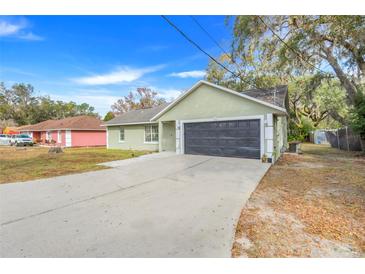 Light green house with black garage door and paved driveway at 1267 Varnado Rd, Groveland, FL 34736