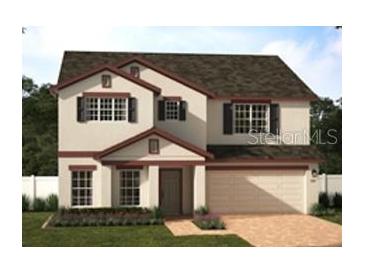Two-story house with beige siding, brown roof, and landscaping at 5034 Down Ct, St Cloud, FL 34772