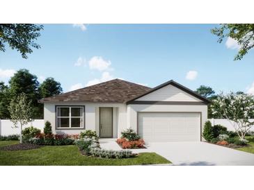 One-story home with two-car garage, landscaped yard, and a neutral color scheme at 442 Marion Loop, Haines City, FL 33844