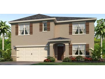 Two-story house with a neutral color scheme and a two-car garage at 1281 Limbali St, Mount Dora, FL 32757