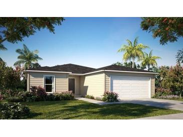 One-story home with attached garage, landscaping, and palm trees at 1270 3Rd W St, Orange City, FL 32763