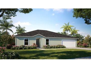 One-story house with gray siding, dark gray roof, and a two-car garage at 850 Hickory Ave, Orange City, FL 32763