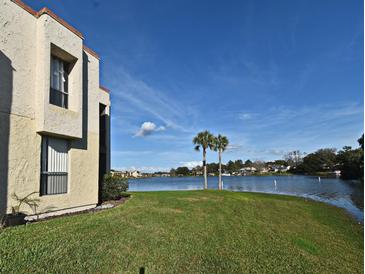 Exterior shot featuring a large body of water surrounded by well-manicured grass and two palm trees at 536 Orange Dr # 16, Altamonte Springs, FL 32701