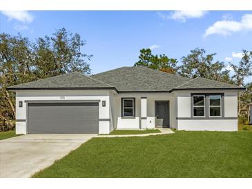 Charming single-story home featuring a well-manicured lawn, attached two-car garage and neutral gray and white color scheme at 505 St Johns Ct, Kissimmee, FL 34759