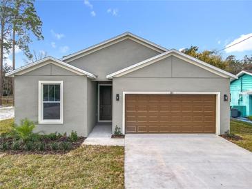 Beautiful one story home with a brown two car garage door and manicured front yard at 281 Luis Ln, Debary, FL 32713