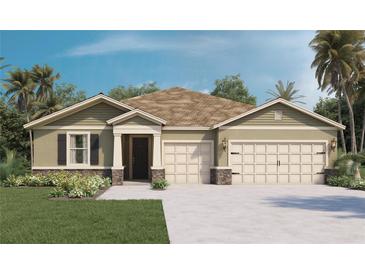 Charming single-Gathering home featuring a two-car garage, manicured lawn, and neutral-toned facade at 1700 Three Bars Rd, Kissimmee, FL 34744