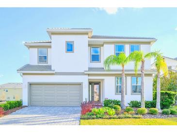 Stunning two-story home boasts modern design, lush landscaping, and a welcoming two-car garage at 2560 Shanti Dr, Kissimmee, FL 34746