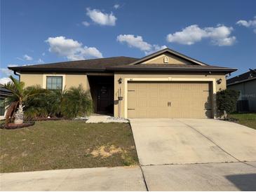 Charming single-story home with a well-maintained lawn, landscaping, and a two-car garage at 411 Ridges Dr, Dundee, FL 33838