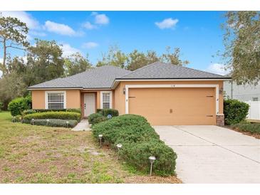 Charming single-story home featuring a well-manicured lawn and an attached two-car garage at 114 Alexandria Cir, Deland, FL 32724