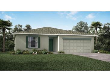 Charming single-story home with a well-manicured lawn, neutral color, and a two-car garage at 124 Appian Way, Kissimmee, FL 34758