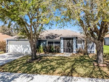 Charming single-story home featuring mature trees and a well-maintained lawn at 525 Gentle Breeze Dr, Minneola, FL 34715