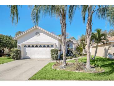 Charming single-story home with a well-manicured lawn and mature palm trees at 11278 Papyrus Ln, Orlando, FL 32821