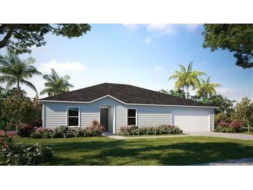 Charming single-story home with a well-maintained lawn and a two-car garage at 41 Redwood Ct, Kissimmee, FL 34759