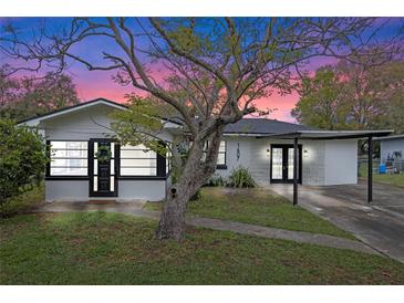 Charming single-story home with a manicured lawn, modern black trim, and a convenient carport for covered parking at 1607 31St Nw St, Winter Haven, FL 33881