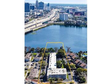 Aerial view showcasing the property's lakefront location and proximity to downtown at 320 Lakeview St # 316, Orlando, FL 32804