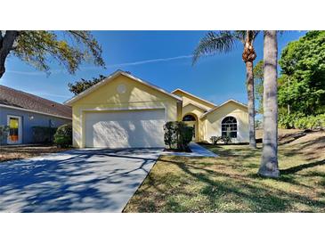 Charming yellow home with a well-maintained lawn and a two-car garage at 2156 Fish Eagle St, Clermont, FL 34714
