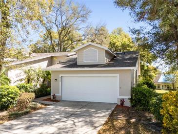 Charming home featuring a two-car garage and a well-maintained front yard, enhancing its curb appeal at 8722 Village Green Blvd, Clermont, FL 34711