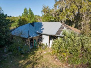 View of an older home with a metal roof, surrounded by trees and vegetation, needing repairs at 372 Carpenter Ave, Osteen, FL 32764