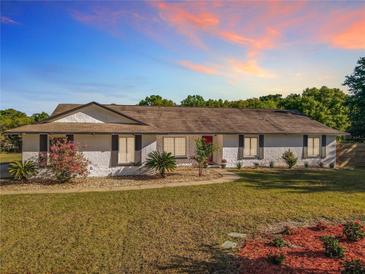 Charming single-story home featuring a red door, well-maintained lawn, and beautiful landscaping at 133 Orange Ridge Dr, Longwood, FL 32779