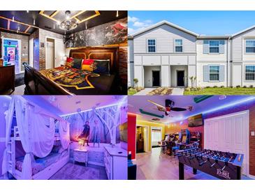 Unique Harry Potter themed bedroom featuring custom ceiling, stone accent wall, and character mural at 4210 Lana Ave, Davenport, FL 33897