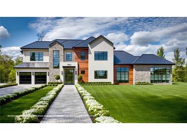 Modern two-story home featuring a manicured lawn, brick accents, and black trim windows at 1910 Glencoe Rd, Winter Park, FL 32789