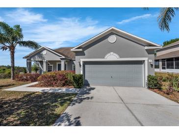 Traditional single-Gathering home featuring a two-car garage and well-maintained landscaping at 1028 Marietta Ln, Eustis, FL 32726
