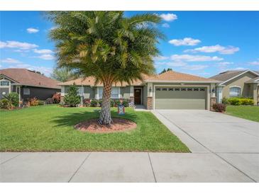 Well-maintained home featuring a large palm tree and meticulously landscaped front yard at 743 Lake Douglas Dr, Groveland, FL 34736