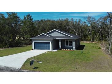 Charming single-story home featuring a modern facade, attached garage, and freshly laid concrete driveway at 160 Fisher Way Trl, Ocklawaha, FL 32179