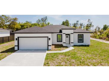 Charming single-Gathering home featuring a two-car garage and a well-manicured lawn at 2596 Sw 146 St, Ocala, FL 34473
