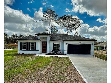 Beautiful single-story home with a well-maintained lawn and a long driveway leading to the garage at 6872 Sw 132Nd Pl, Ocala, FL 34473