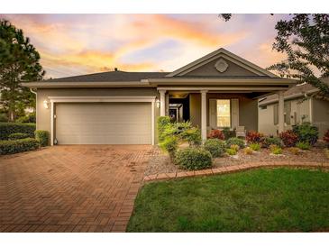 Charming single-story home with a brick driveway and lush landscaping, perfect for curb appeal at 223 Silver Maple Rd, Groveland, FL 34736