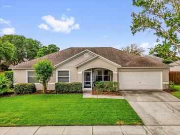 Charming single-story home featuring a well-maintained lawn, mature trees, and a two-car garage at 1701 Smoketree Cir, Apopka, FL 32712