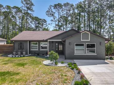 Charming single-story home featuring a landscaped front yard, mature trees and neutral colors at 1296 Gage Ave, Deltona, FL 32738