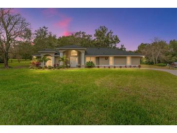 Charming single-story home featuring a lush lawn, well-manicured landscaping, and a welcoming front entrance at 7237 Edmund Ct, Mount Dora, FL 32757