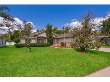 Well-maintained home with lush green lawn, mature trees, and manicured landscaping at 2924 Jebidiah Loop, St Cloud, FL 34772