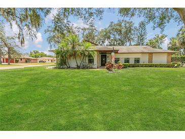 Well-manicured front yard with lush green grass and tropical plants complementing the charming single-story home at 334 Terrace Dr, Oviedo, FL 32765