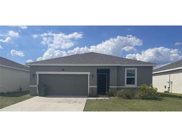 Charming single-Gathering home showcasing a well-maintained yard and a two-car garage on a sunny day at 3408 Curlew Ave, Leesburg, FL 34748