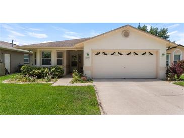 Charming single-story home with a well-manicured lawn and attached two-car garage at 2244 Silver Lakes N Dr, Lakeland, FL 33810