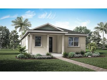 Charming single-story home with a covered porch, lush landscaping, and a well-maintained lawn at 13082 Pergola Ave, Orlando, FL 32832