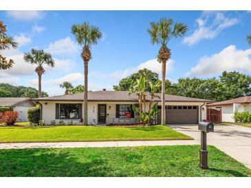 Charming single-story home with lush landscaping and a well-manicured lawn and mature palm trees at 5162 Tellson Pl, Orlando, FL 32812