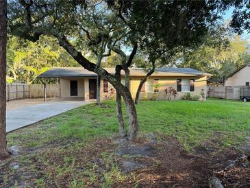Charming single-story home with a covered parking and a large, mature tree in the front yard at 225 W 2Nd St, Chuluota, FL 32766
